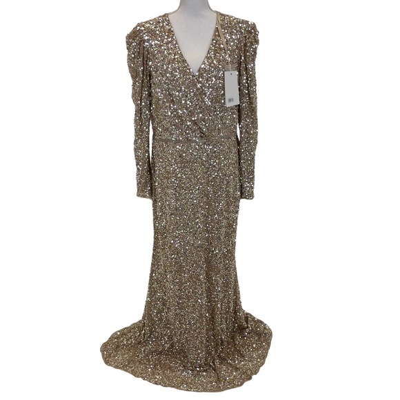 NWT Mac Duggal Sequined Dress 18 Gold - Picture 4 of 16
